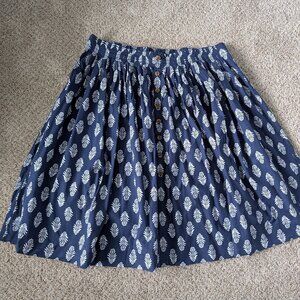 J. Crew Factory Navy Blue A-Line Skirt with White Leaf Print
